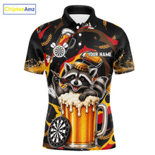 Load image into Gallery viewer, Raccoon Beer men's dart polo shirt personalized dart team uniform, custom name dart jersey, tournament apparel
