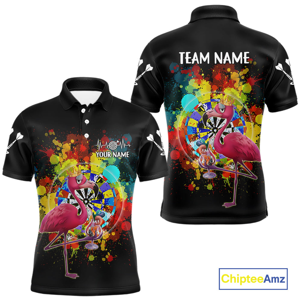 Custom Funny Colorful Crown Flamingo Men Darts Polo League Shirts Splatter Dart Jerseys NYN2209