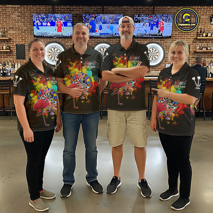 Custom Funny Colorful Crown Flamingo Men Darts Polo League Shirts Splatter Dart Jerseys NYN2209