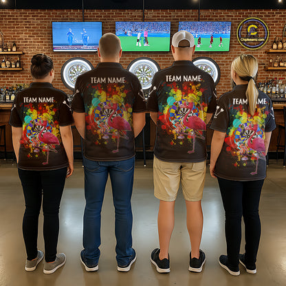 Custom Funny Colorful Crown Flamingo Men Darts Polo League Shirts Splatter Dart Jerseys NYN2209
