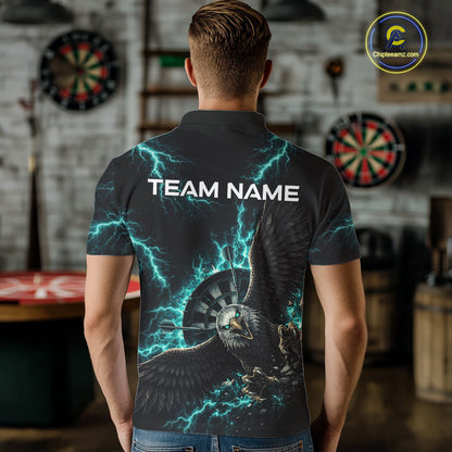 Thunder Teal Eagle Cracked Dartboard Dart 1/4-Zip Shirts For Men Custom Team Name For Darters NYN2699