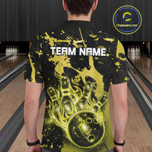 Load image into Gallery viewer, Male bowler wearing Black and Yellow Galaxy bowling jersey in competitive bowling league match