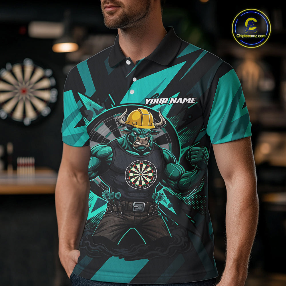 Turquoise Funny Muscle Bull Dartboard Custom Funny Darts Polo Shirt For Men Dart Jerseys NYN1955