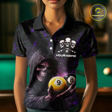Load image into Gallery viewer, Purple Grunge Grim Reaper Hold 8 Ball &amp; 9 Ball Pool Women Billiard Shirt Custom Billiard Team Attire NYN2702