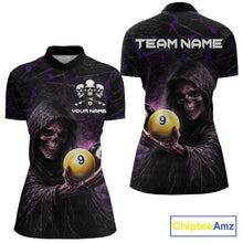 Load image into Gallery viewer, Purple Grunge Grim Reaper Hold 8 Ball &amp; 9 Ball Pool Women Billiard Shirt Custom Billiard Team Attire NYN2702