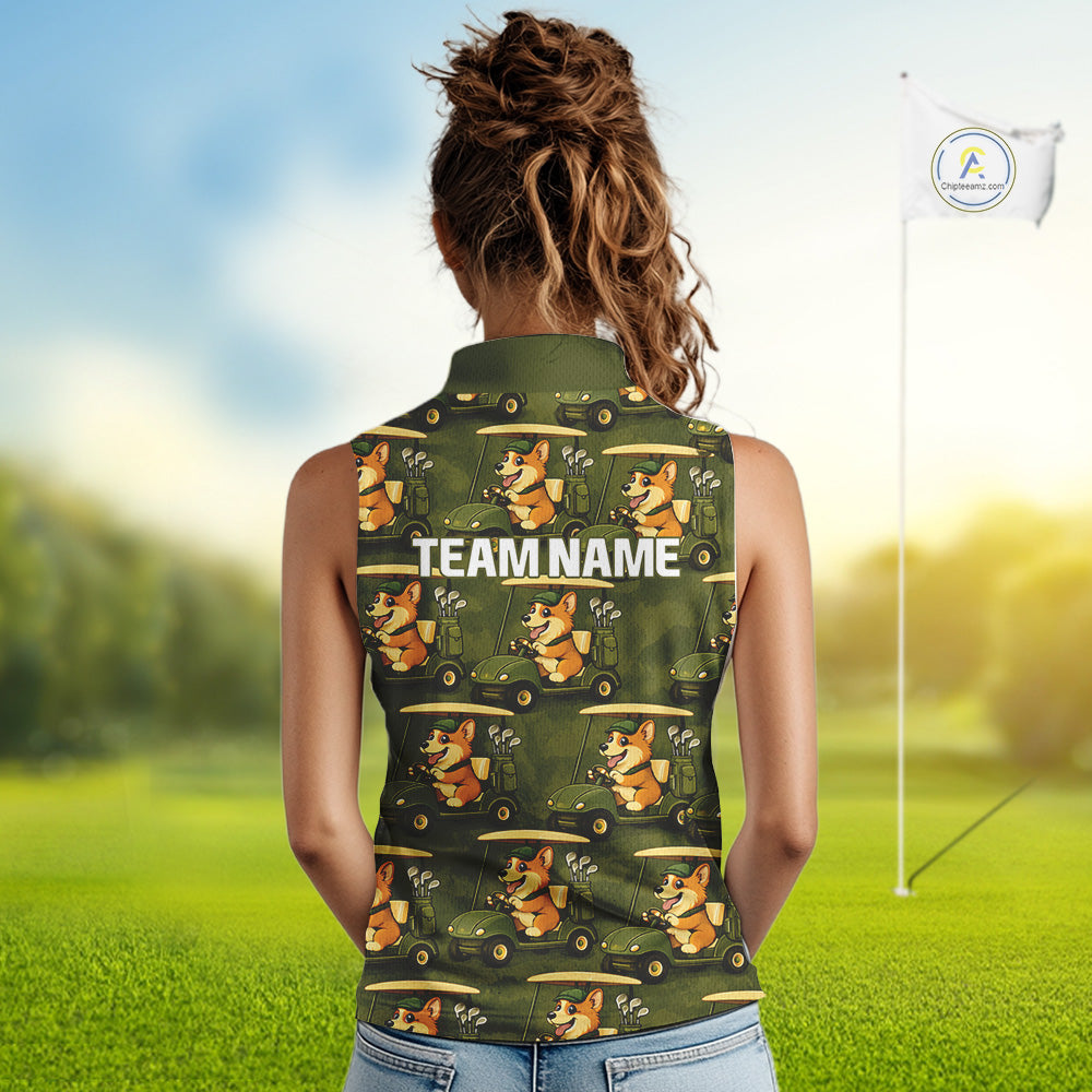 Funny Women Golf Sleeveless Polo Shirt Custom Brown And Green Golfing Dog Pattern Golf Clothing Shirts NYN2872