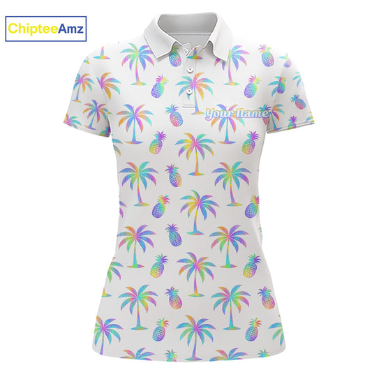 Personalized Tropical Palm Trees Pineapple Women Golf Polo Shirts Holographic Team Golf Clothes NYN2862