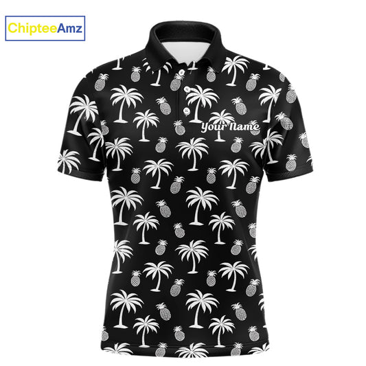 Personalized Tropical Palm Trees Pineapple Men Golf Polo Shirts Black White Team Golf Clothes NYN2863