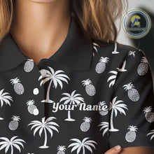 Load image into Gallery viewer, Personalized Tropical Palm Trees Pineapple Women Golf Polo Shirts Black White Team Golf Clothes NYN2863