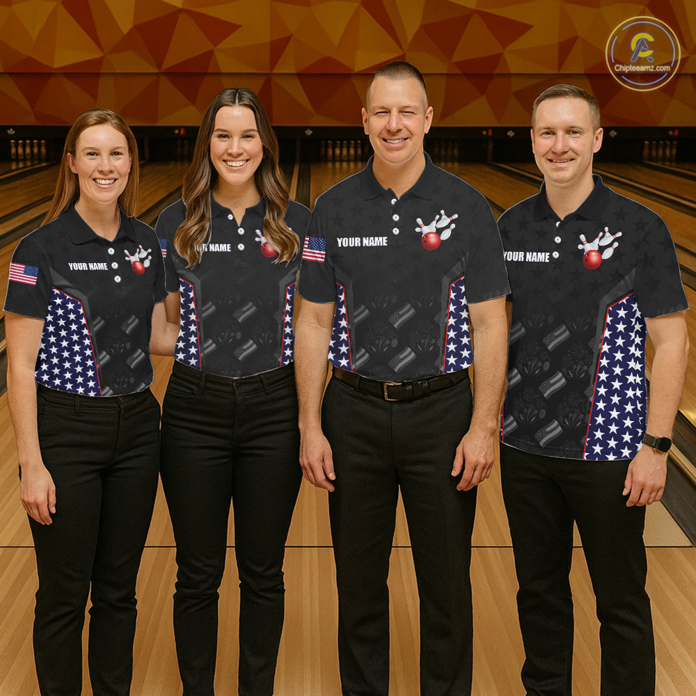 Personalized American Flag Eagle Bowling Shirts For Men Patriotic Bowling Pins And Ball Team Jersey NYN3074