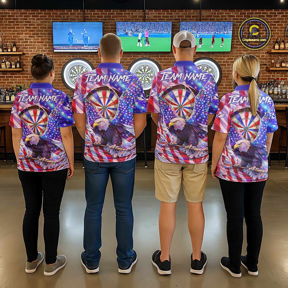 Funny Eagle Freedom Patriotic Darts Quarter-zip Shirt For Women Custom Holographic US Flag Dart Jerseys NYN2520