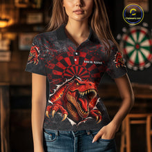 Load image into Gallery viewer, Custom Red Grunge Dart Polo &amp; Quarter Zip Shirt For Women Dinosaur Funny Darts Team Jersey NYN2868