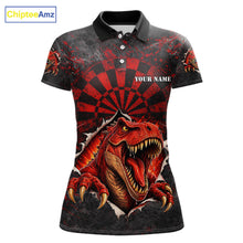 Load image into Gallery viewer, Custom Red Grunge Dart Polo &amp; Quarter Zip Shirt For Women Dinosaur Funny Darts Team Jersey NYN2868