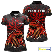 Load image into Gallery viewer, Custom Red Grunge Dart Polo &amp; Quarter Zip Shirt For Women Dinosaur Funny Darts Team Jersey NYN2868