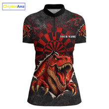 Load image into Gallery viewer, Custom Red Grunge Dart Polo &amp; Quarter Zip Shirt For Women Dinosaur Funny Darts Team Jersey NYN2868
