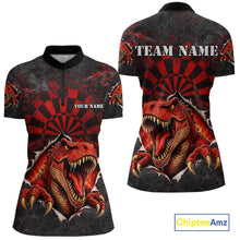 Load image into Gallery viewer, Custom Red Grunge Dart Polo &amp; Quarter Zip Shirt For Women Dinosaur Funny Darts Team Jersey NYN2868