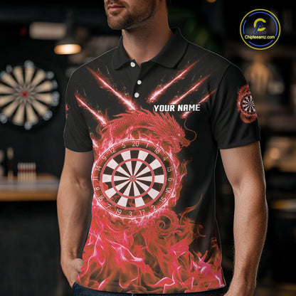 Custom Lightning Dragon Red Flames Dartboard Dart Men Polo Jerseys Dart Team Shirt NYN1702