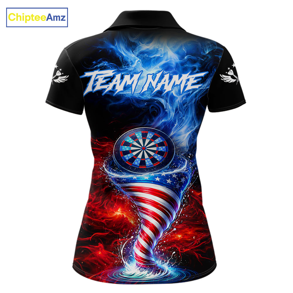 Blue & Red US Flag Dartboard Tornado Women Darts Polo Shirt Custom Patriotic Dart Team Jerseys NYN2524