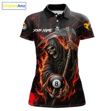 Load image into Gallery viewer, Fire Flame 8 Ball Pool Women Billiard Shirt Custom Red Grunge Grim Reaper Billiard Jersey For Pooler NYN3087