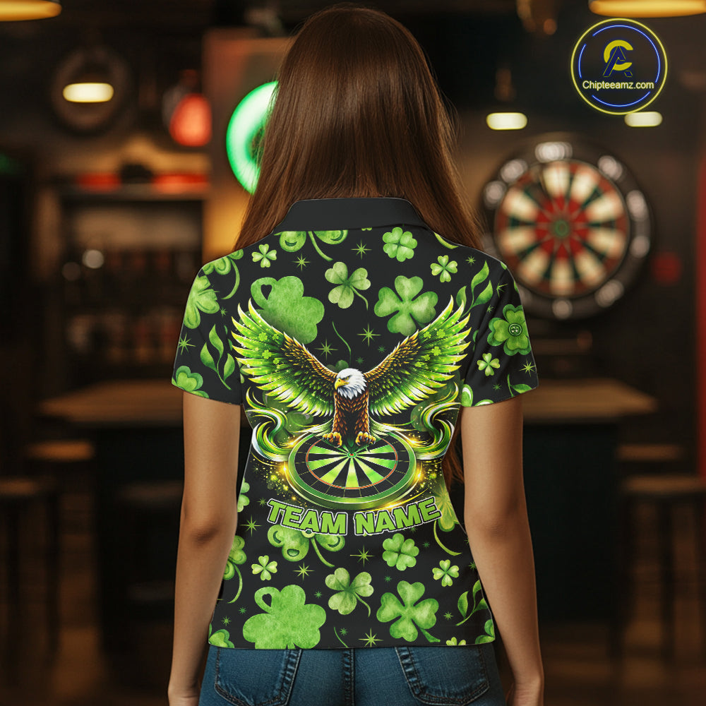 Funny Eagle Dartboard Shamrock Women Darts Polo Shirt Custom St Patrick's Day Darts Team Jersey NYN2531