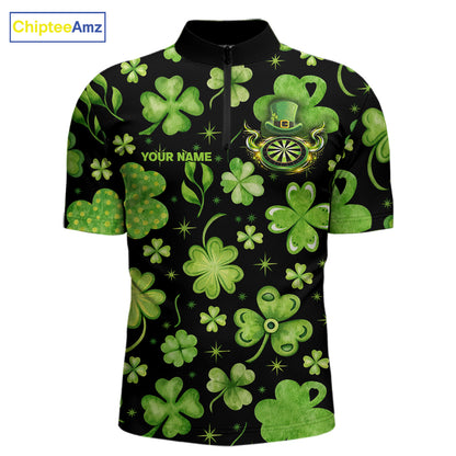 Funny Eagle Dartboard Shamrock Men Darts Quarter-Zip Shirt Custom St Patrick's Day Darts Team Jersey NYN2531