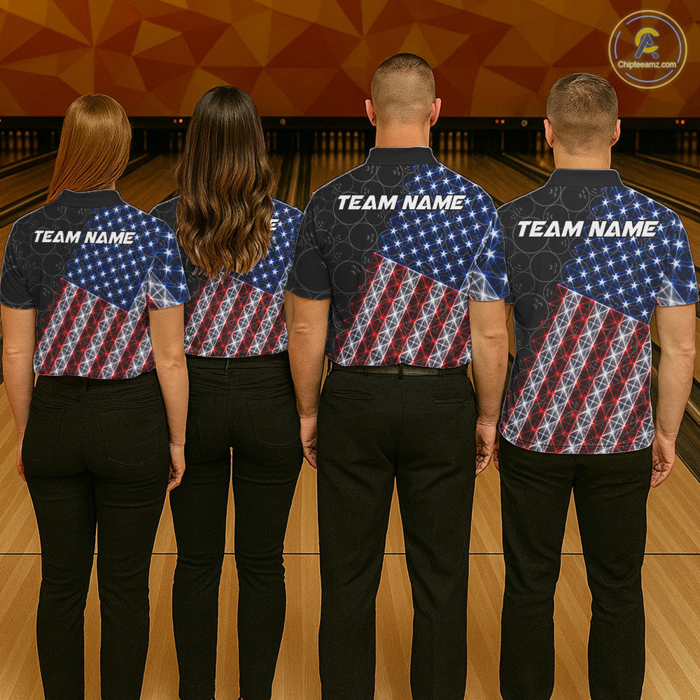 Lightning American Flag Black Bowling Shirts For Men Custom Patriotic Team Bowling Jersey NYN3272