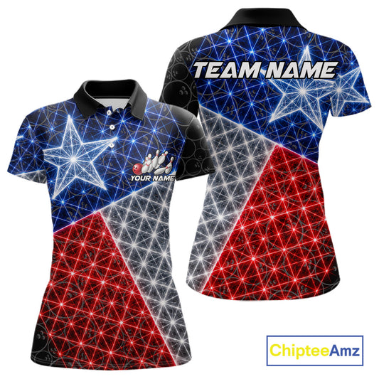Lightning Texas Flag Black Bowling Shirts For Women Custom Patriotic Team Bowling Jersey NYN3273