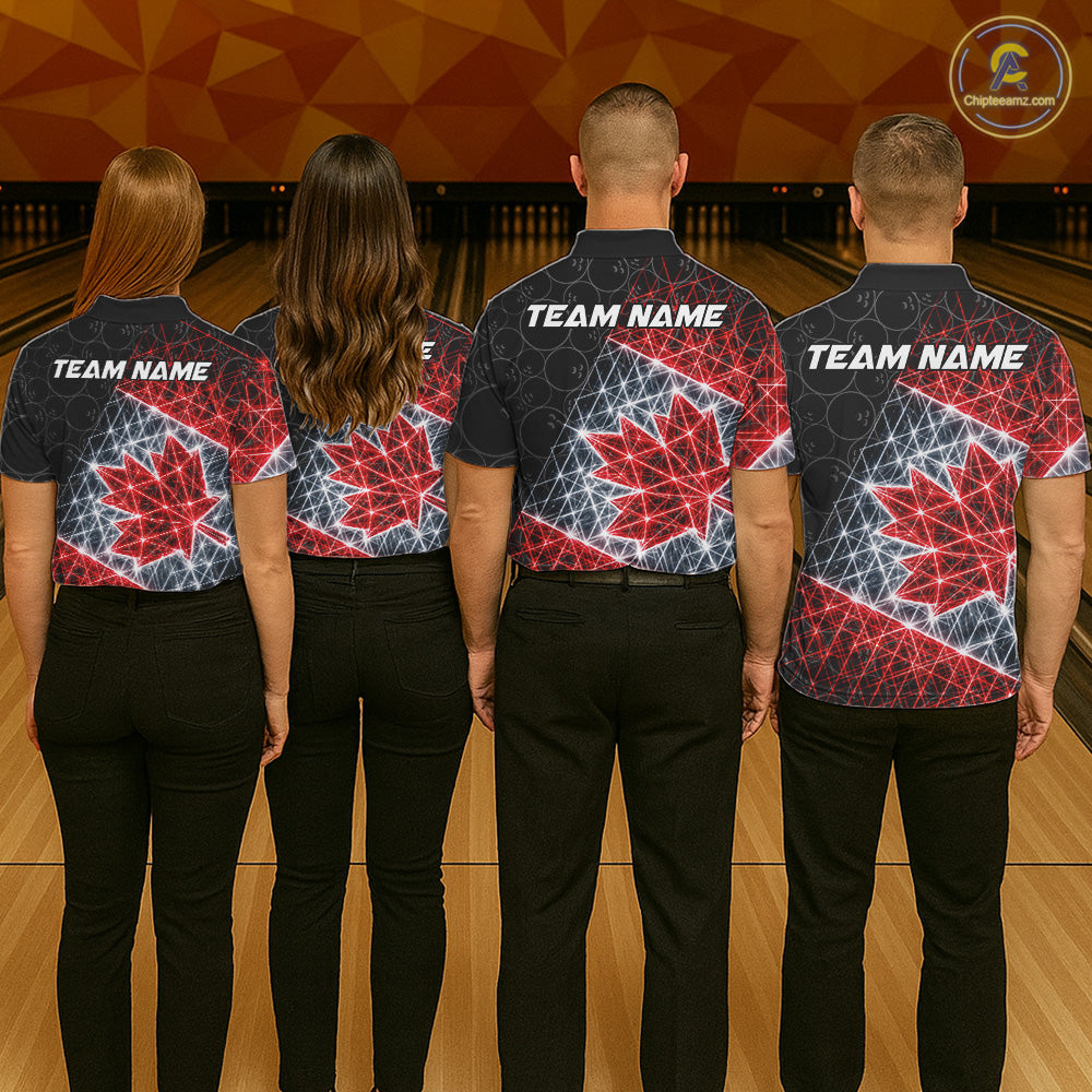 Lightning Canada Flag Black Bowling Shirts For Women Custom Patriotic Team Bowling Jersey NYN3274