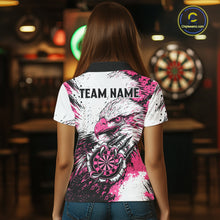 Load image into Gallery viewer, Female darts player wearing Custom Pink Grunge Eagle Scratch Dartboard darts jersey during league competition, custom darts apparel and team uniform