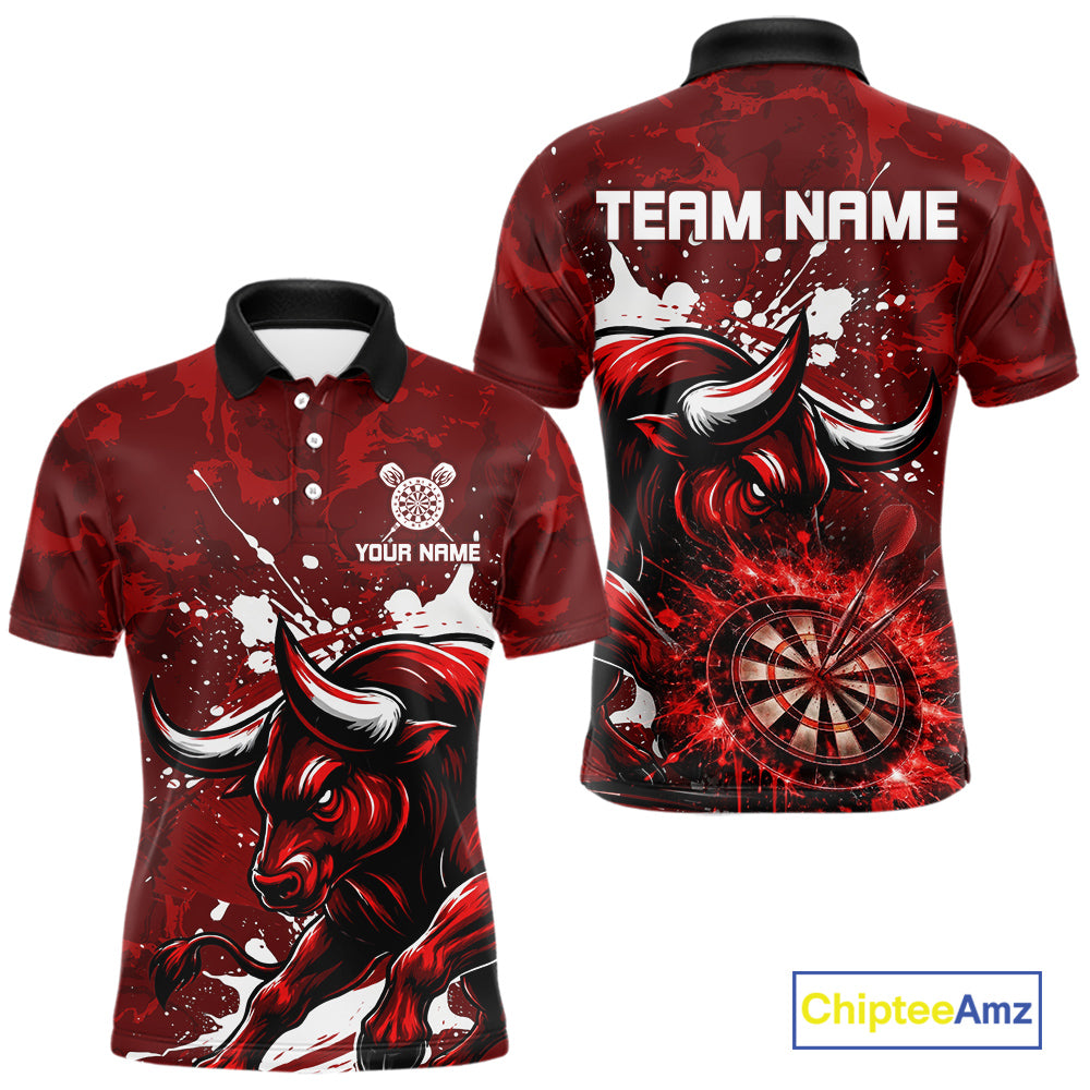 Custom White And Red Splatter Darts Polo & 1/4 Zip Shirt For Men Funny Bull Darts Team Jerseys NYN2891