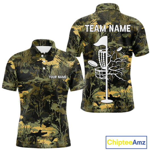 Disc Golf Basket Green Leaf Camo Men Disc Golf Polo Shirts Custom Disc Golf Jerseys Team For Men NYN3114