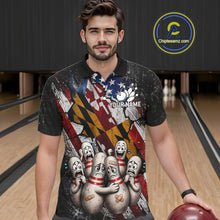 Load image into Gallery viewer, Male bowler wearing Maryland patriotic bowling jersey, custom US flag bowling shirt