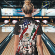 Load image into Gallery viewer, Female bowler wearing Mexican patriotic bowling jersey, custom bowling team shirt