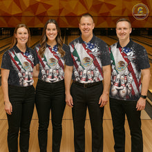 Load image into Gallery viewer, Men women bowling team wearing Mexican patriotic bowling uniforms, personalized bowling jerseys