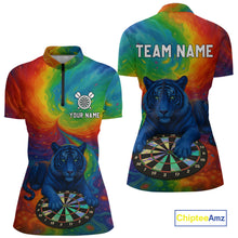 Load image into Gallery viewer, Custom Colorful Dartboard Funny Tiger Dart Women Quarter-Zip Jerseys Outfits Rainbow Dart Shirts NYN1731