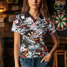Load image into Gallery viewer, Personalized White &amp; Red Graffiti Darts Women Polo &amp; 1/4-Zip Dart Shirt Funny Duck Dart Team Jerseys NYN2901