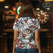 Load image into Gallery viewer, Personalized White &amp; Red Graffiti Darts Women Polo &amp; 1/4-Zip Dart Shirt Funny Duck Dart Team Jerseys NYN2901
