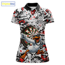 Load image into Gallery viewer, Personalized White &amp; Red Graffiti Darts Women Polo &amp; 1/4-Zip Dart Shirt Funny Duck Dart Team Jerseys NYN2901