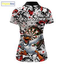 Load image into Gallery viewer, Personalized White &amp; Red Graffiti Darts Women Polo &amp; 1/4-Zip Dart Shirt Funny Duck Dart Team Jerseys NYN2901