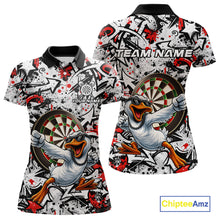 Load image into Gallery viewer, Personalized White &amp; Red Graffiti Darts Women Polo &amp; 1/4-Zip Dart Shirt Funny Duck Dart Team Jerseys NYN2901
