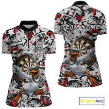 Load image into Gallery viewer, Personalized White &amp; Red Graffiti Darts Women Polo &amp; 1/4-Zip Dart Shirt Funny Duck Dart Team Jerseys NYN2901