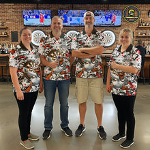 Load image into Gallery viewer, Personalized White &amp; Red Graffiti Darts Women Polo &amp; 1/4-Zip Dart Shirt Funny Duck Dart Team Jerseys NYN2901