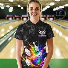 Load image into Gallery viewer, Rainbow Splatter Bowling Ball &amp; Pins Shirt For Women Custom Colorful Paint Bowling Team Outfits NYN3283