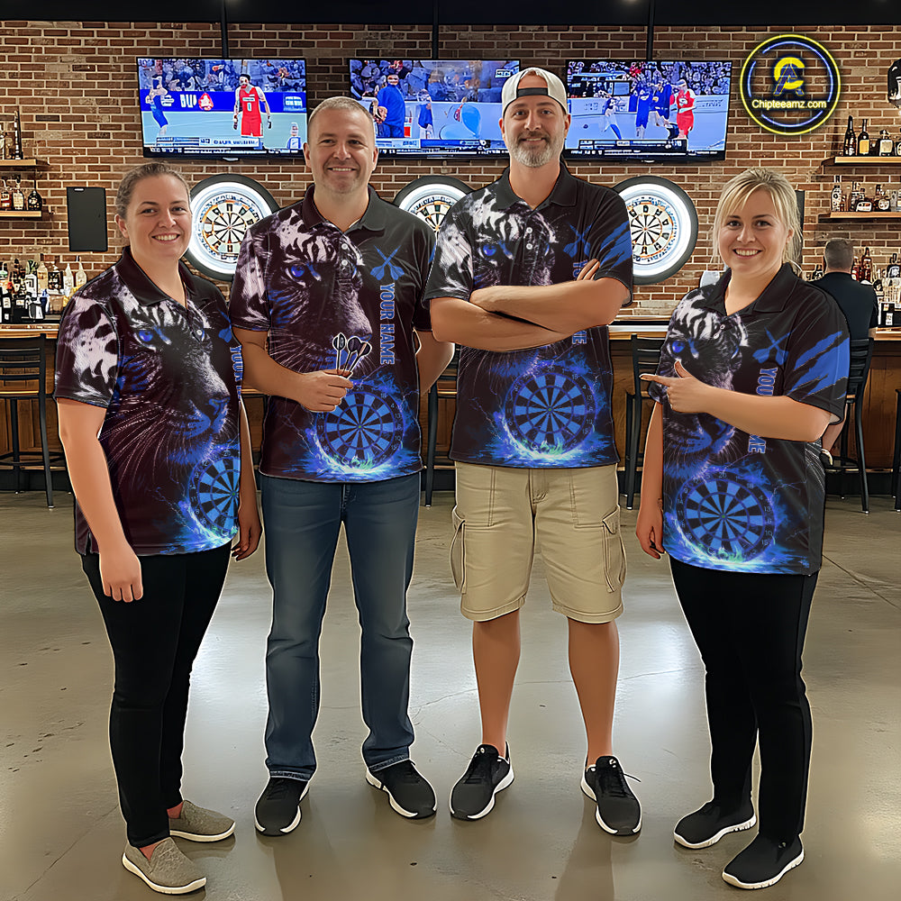 Blue Horror Tiger Fire Flame Dartboard Custom Women Darts Polo League Shirts Dart Jerseys NYN2249