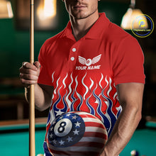 Load image into Gallery viewer, Custom Fire Flame US Flag Pool 8 Ball Men's Billiard Shirt Patriotic Billiard Team Attire NYN2545