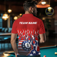 Load image into Gallery viewer, Custom Fire Flame US Flag Pool 8 Ball Men's Billiard Shirt Patriotic Billiard Team Attire NYN2545