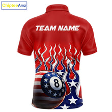 Load image into Gallery viewer, Custom Fire Flame US Flag Pool 8 Ball Men's Billiard Shirt Patriotic Billiard Team Attire NYN2545