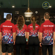 Load image into Gallery viewer, Custom Fire Flame US Flag Pool 8 Ball Men's Billiard Shirt Patriotic Billiard Team Attire NYN2545