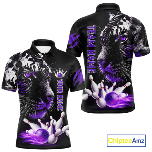 Personalized Horror Tiger Bowling Shirts For Men Purple Flaming Tiger Team Bowling Jerseys NYN3131