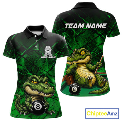 Funny crocodile 8 ball billiard polo shirt for men green grunge pool jersey